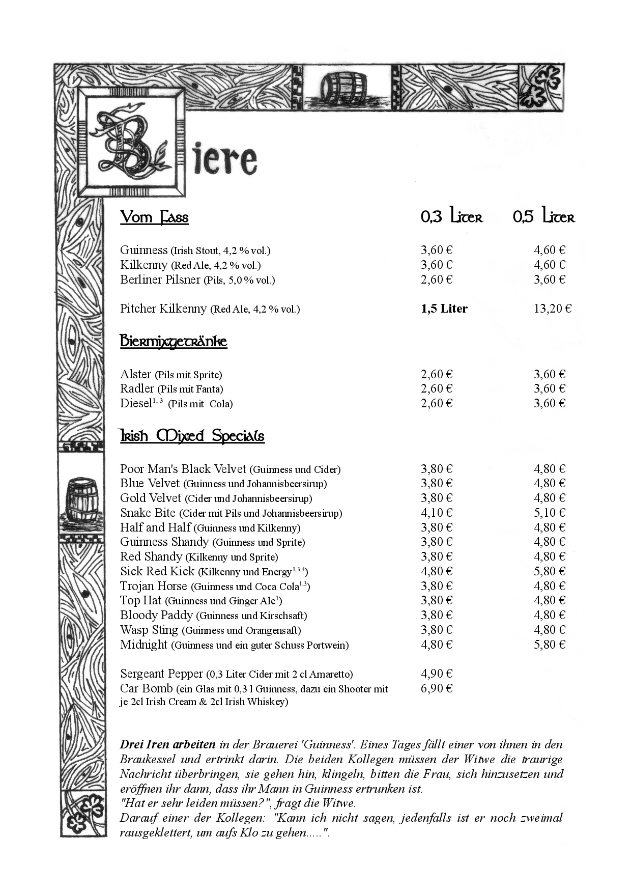 Drinks Snacks Irish Pub Berlin